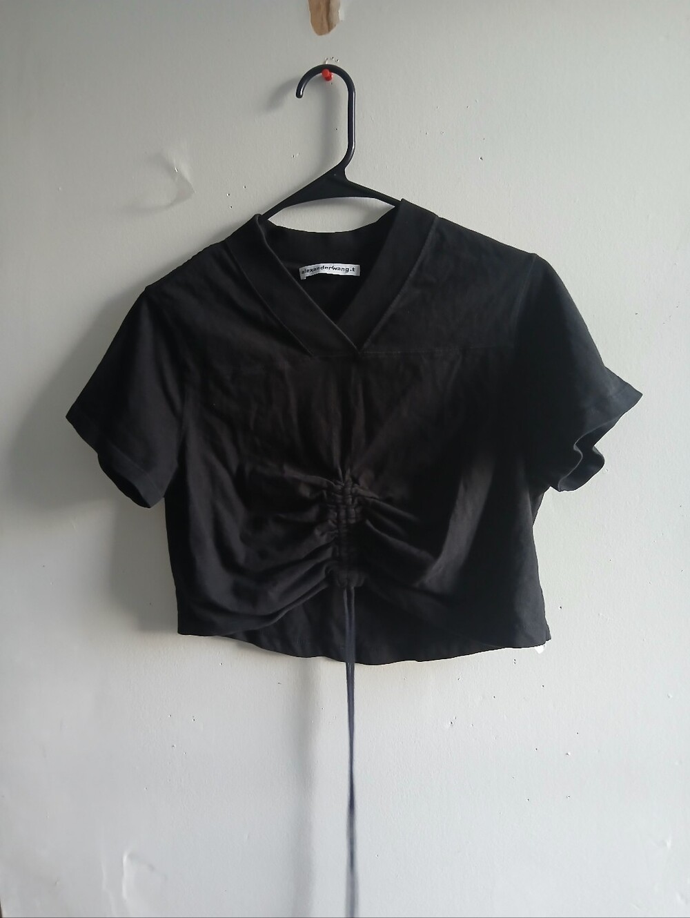 Alexander Wang Black V-Neck Ruched Drawstring Crop Top